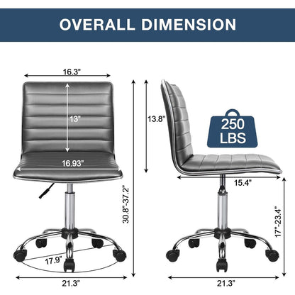 BOSSIN Adjustable Home Office Chair, Mid-Back Armless Ribbed Swivel Task Chair,Vanity Chair for Small Space, Livingroom Make-up