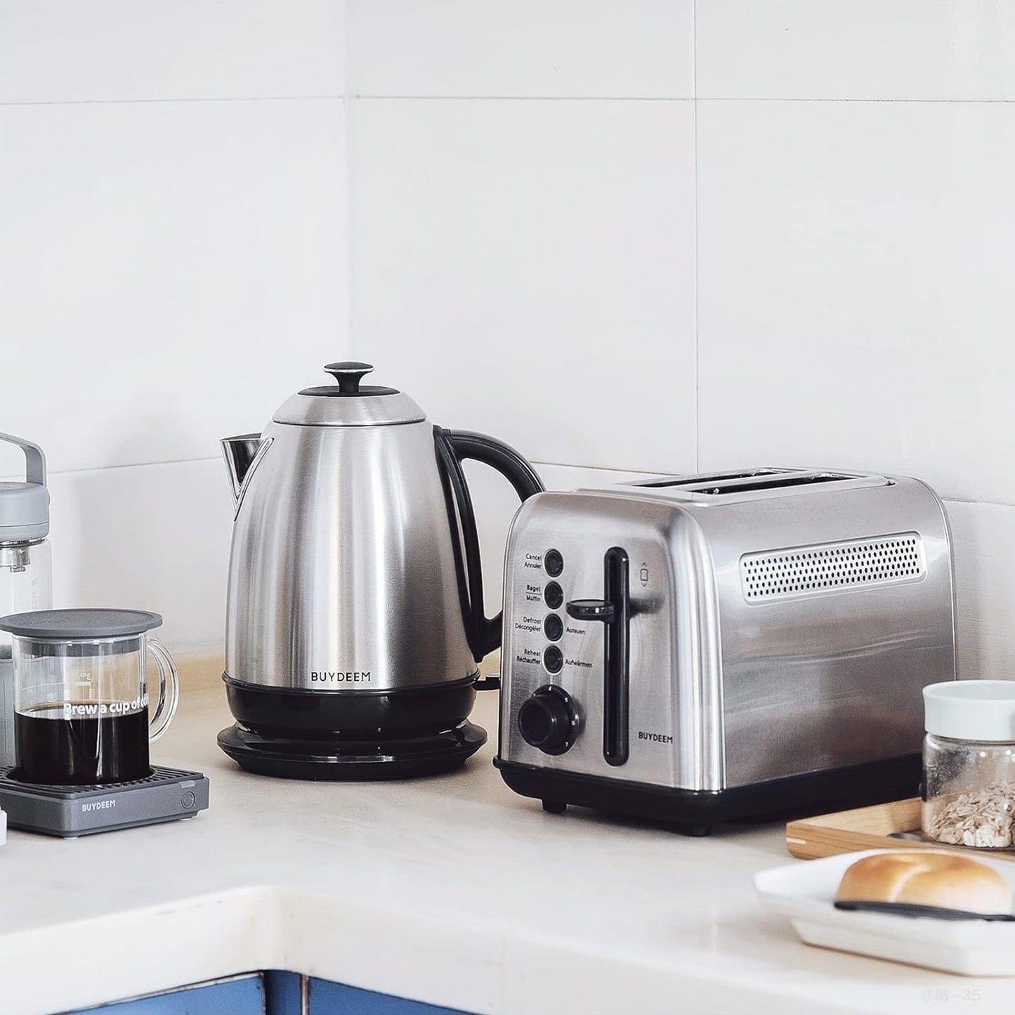 BUYDEEM 1.7L Stainless Steel Electric Tea Kettle with Auto Shut-Off and Boil Dry Protection