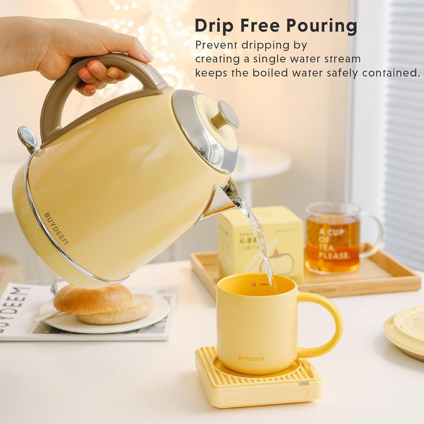 BUYDEEM 1.7L Stainless Steel Electric Tea Kettle with Auto Shut-Off and Boil Dry Protection