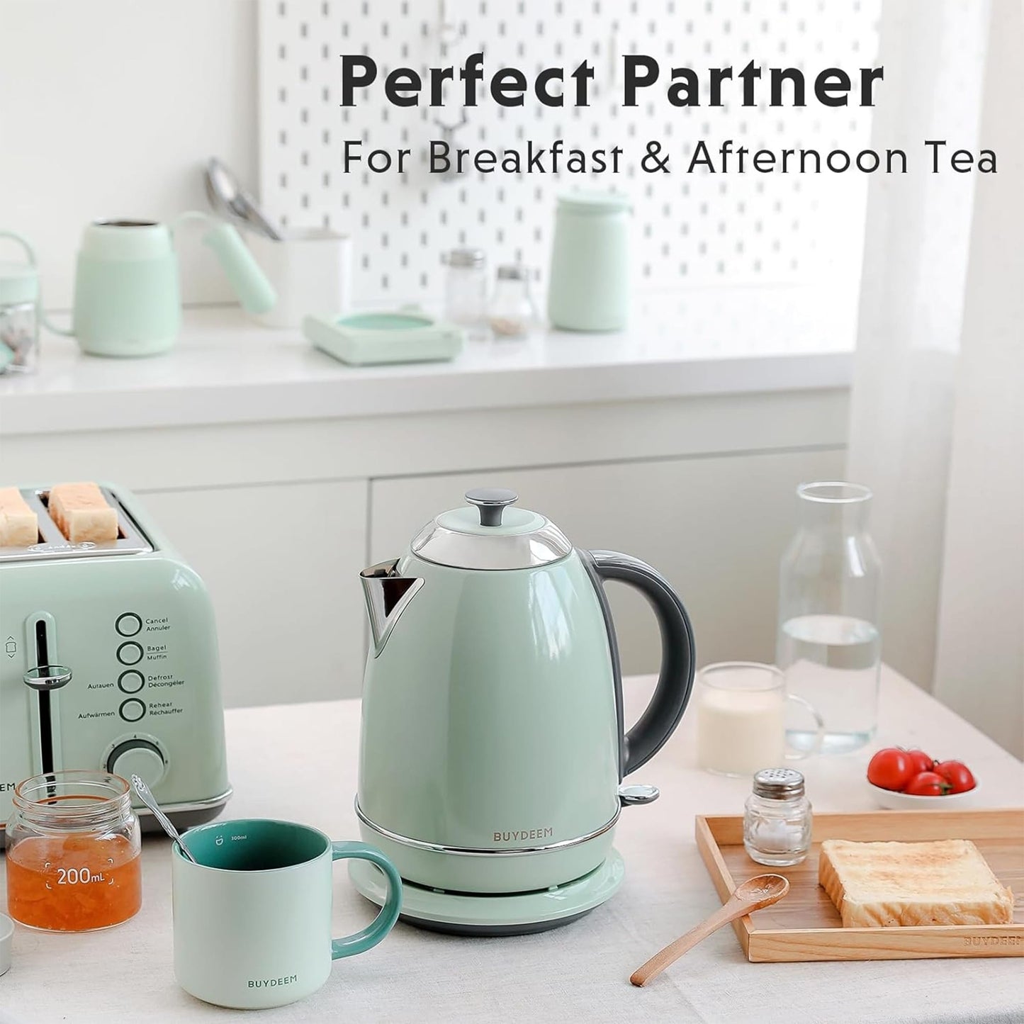 BUYDEEM 1.7L Stainless Steel Electric Tea Kettle with Auto Shut-Off and Boil Dry Protection