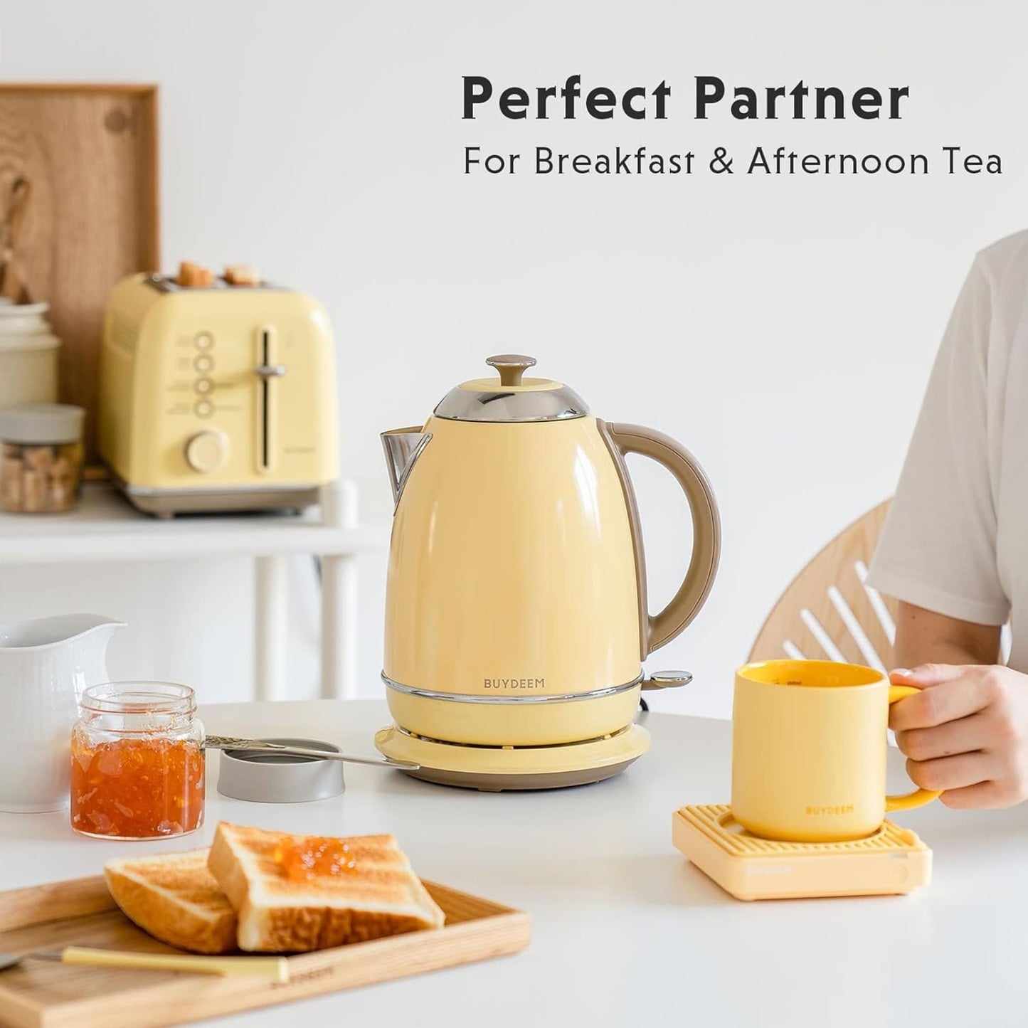 BUYDEEM 1.7L Stainless Steel Electric Tea Kettle with Auto Shut-Off and Boil Dry Protection