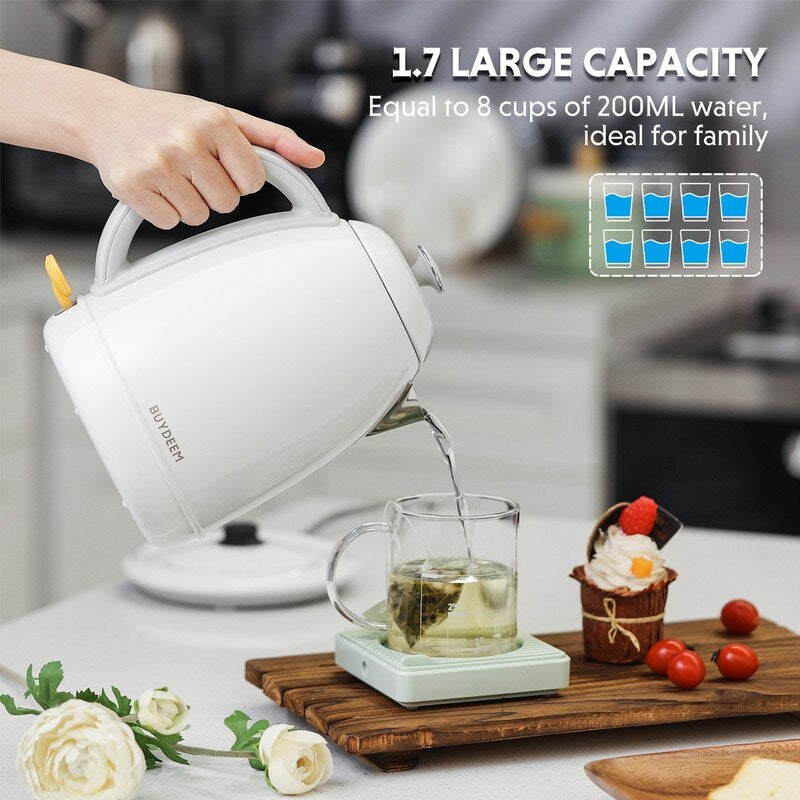 BUYDEEM 1.7L Stainless Steel Electric Tea Kettle with Auto Shut-Off and Boil Dry Protection