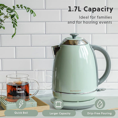 BUYDEEM 1.7L Stainless Steel Electric Tea Kettle with Auto Shut-Off and Boil Dry Protection