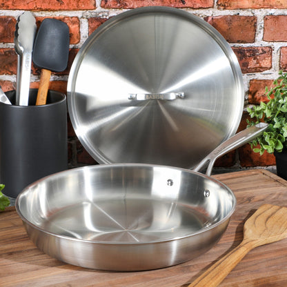 Babish 12 Inch Stainless Steel Triply Professional Grade Fry Pan w/ Stainless Lid