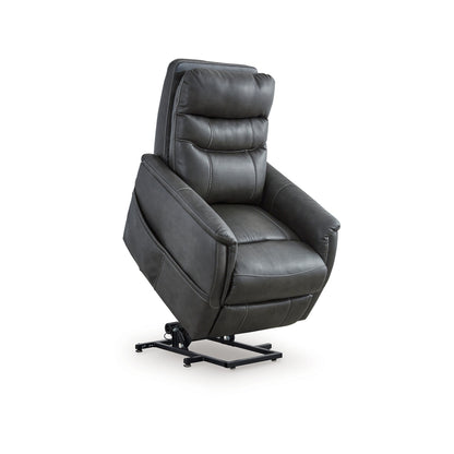Barrett Power Lift Recliner Chair, Dark Gray Faux Leather, Pillow Back