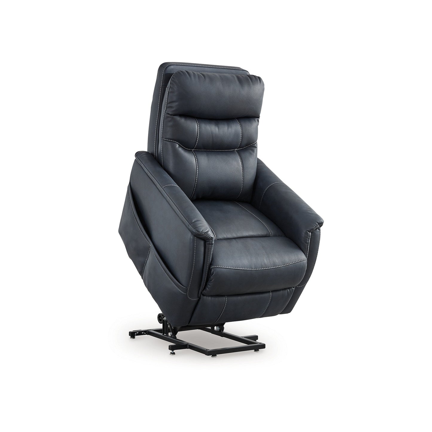 Barrett Power Lift Recliner Chair, Navy Blue Faux Leather, Pillow Back