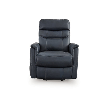 Barrett Power Lift Recliner Chair, Navy Blue Faux Leather, Pillow Back