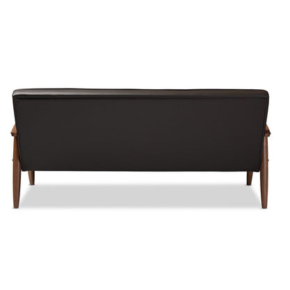 Baxton Studio Sorrento Mid-century Retro Modern Brown Faux Leather Upholstered Wooden 3-seater Sofa