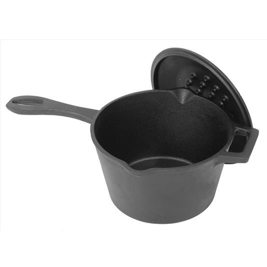 Bayou Classic 2.5 Quart Cast Iron Covered Sauce Pot with Self-Basting Lid, Black - 8
