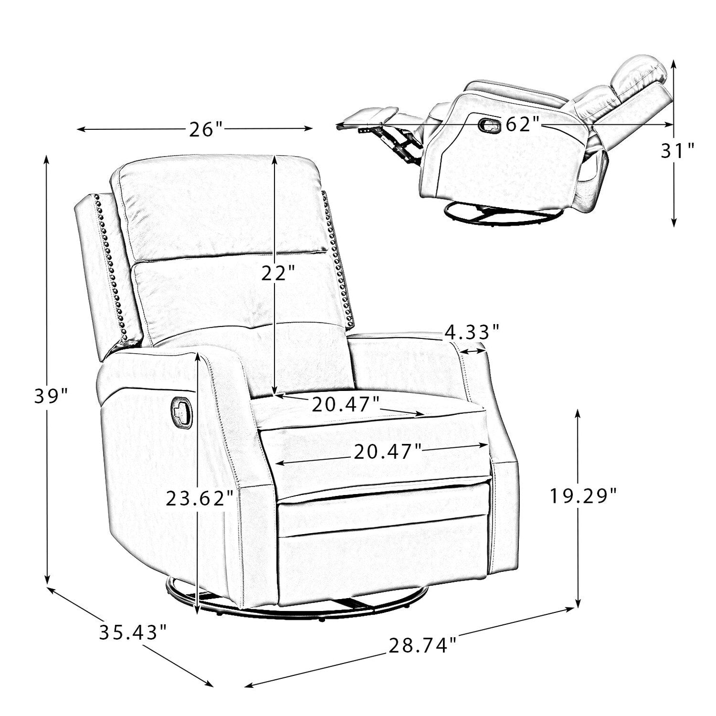 Beatriz Living Room Recliner Set Of 2 with Metal Base
