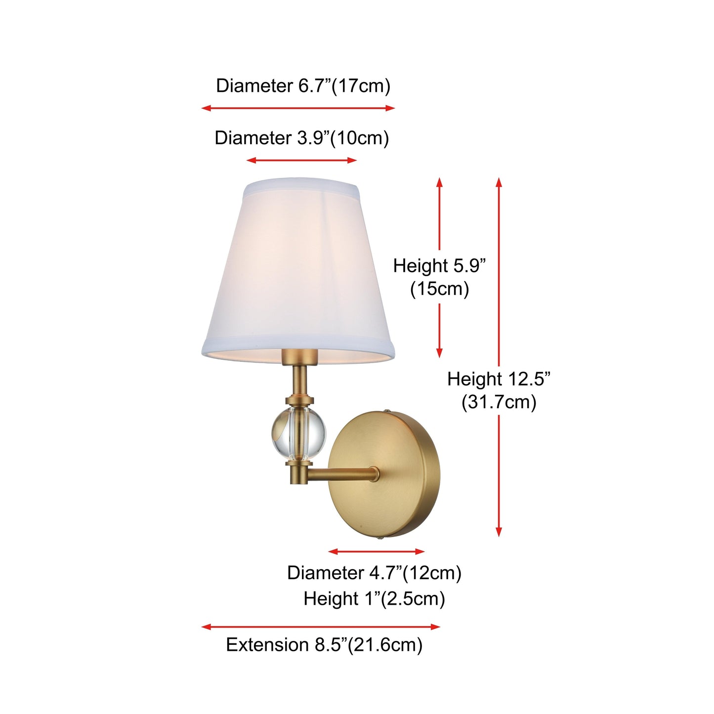 Bella 1 Light Bath Sconce with White Fabric Shade