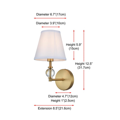 Bella 1 Light Bath Sconce with White Fabric Shade
