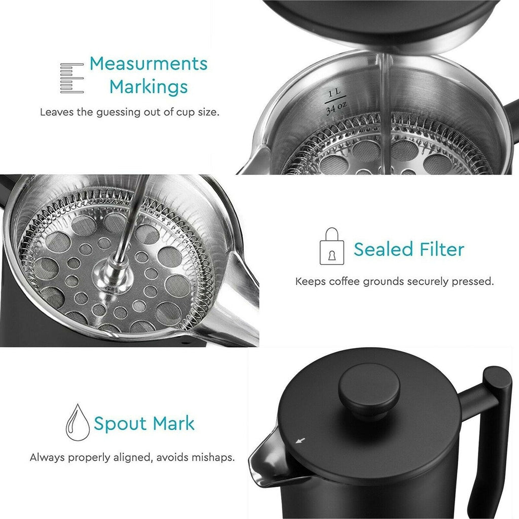 Belwares Stainless Steel Large French Press Coffee Maker 34oz