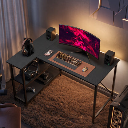 Small L Shaped Desk with Storage Shelves Corner Computer Desk