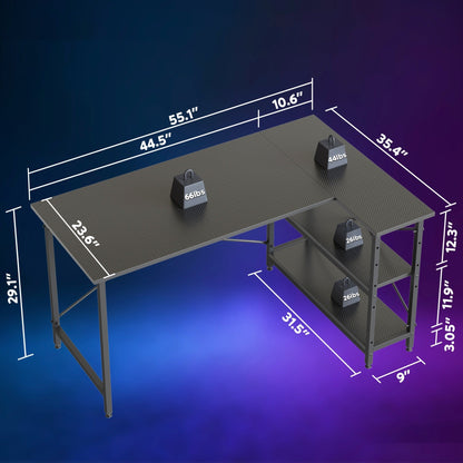 Small L Shaped Desk with Storage Shelves Corner Computer Desk