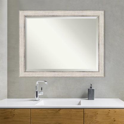 Beveled Wood Bathroom Wall Mirror - Trellis Silver Frame - Trellis Silver