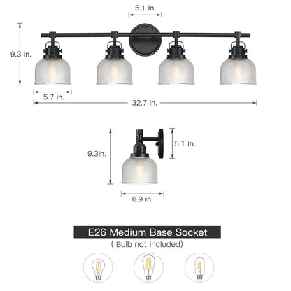 Black Bathroom Vanity Wall Light with Clear Prismatic Glass Shade