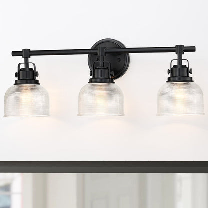 Black Bathroom Vanity Wall Light with Clear Prismatic Glass Shade