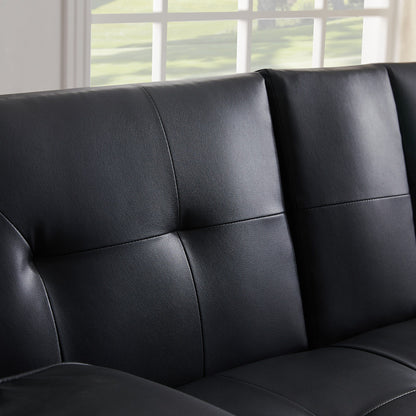 Black Faux Leather Loveseat Sofa Bed With Cup Holders , Convertible Folding Sleeper Couch Bed . - 31.50 x 65.75 x 29.53