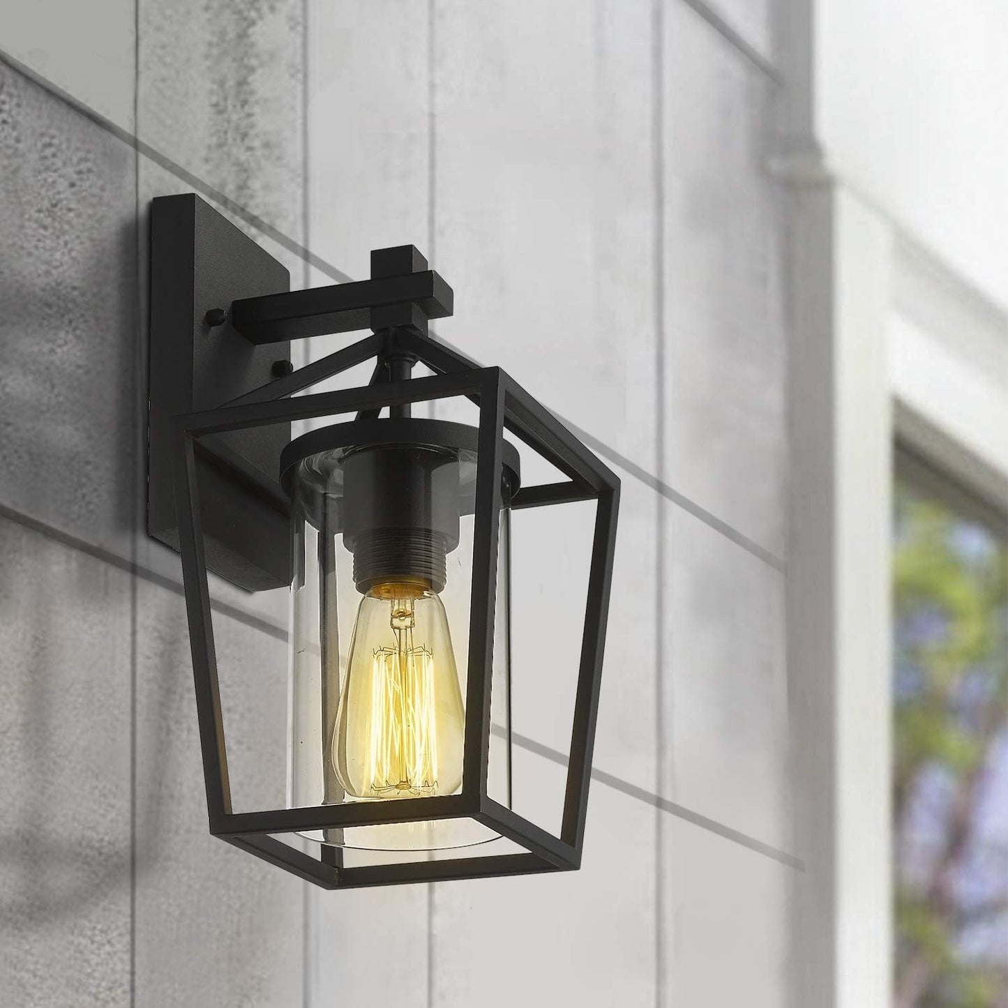 Black Metal/ Glass Outdoor Sconce Lantern Light Set of 2