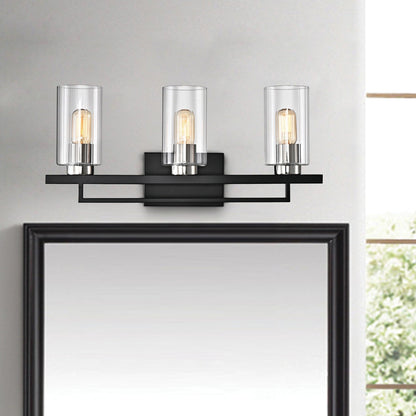 Black and Brushed Nickel 3-Light Vanity with Clear Beveled Glass Shades
