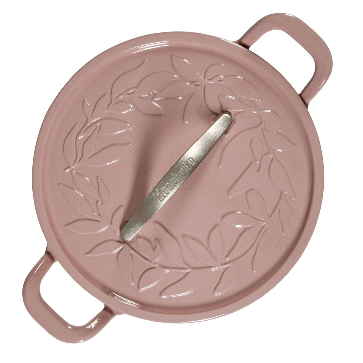 Bloomhouse 7 Qt Cast Iron Dutch Oven W/ Embossed Lid, European Glossy Enamel, & Walnut Wood Trivet