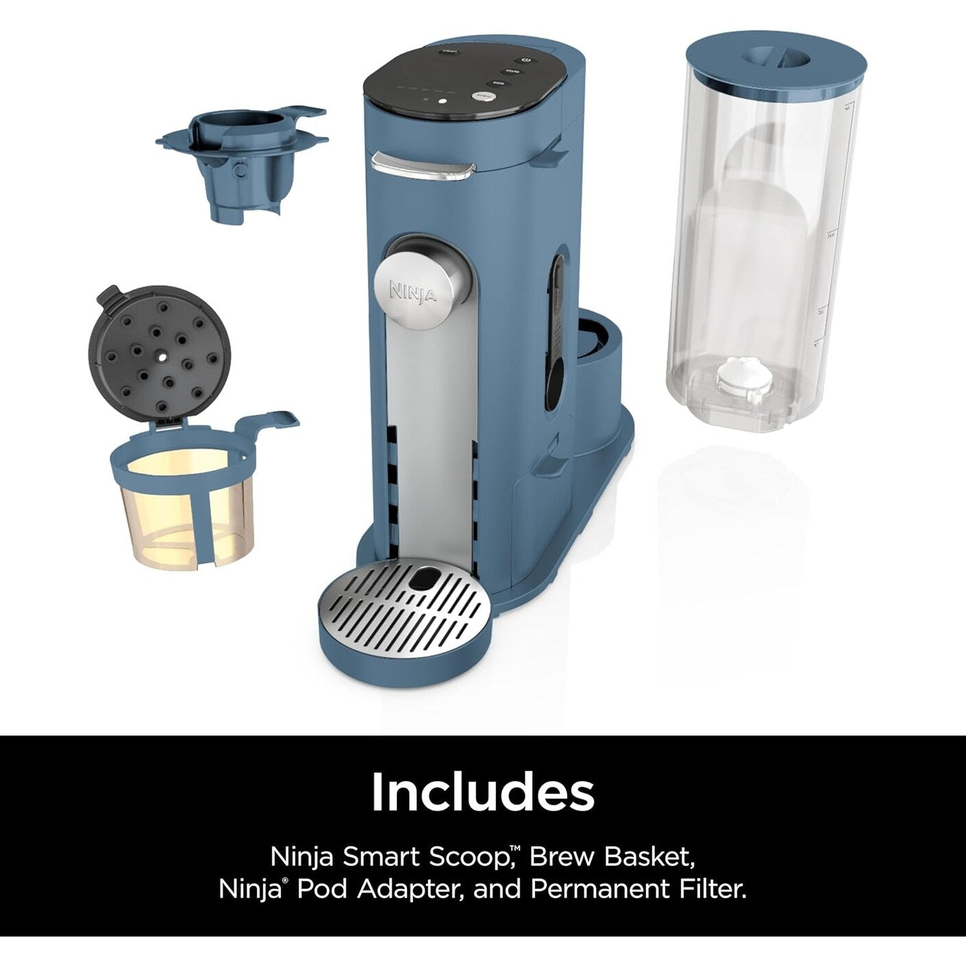 Blue Single-Serve Coffee Maker, K-Cup Compatible, 56oz Reservoir, 6-24oz Brew Sizes, Compact