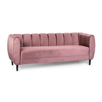 Blush 83.25 Velvet Channel Tufted 3-Seater Sofa with Birch Legs