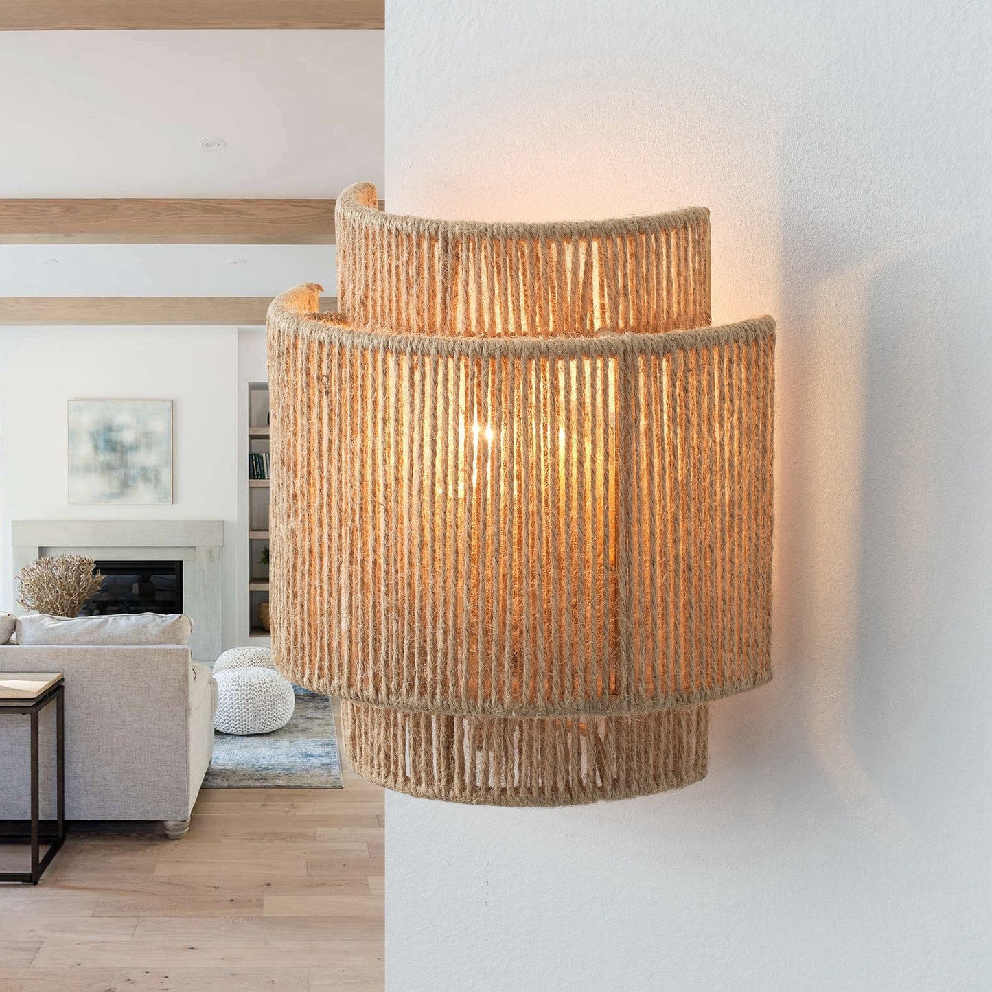 Bohemian Hand-Woven Hemp Rope 1-Light Dimmable Wall Sconce Fixture