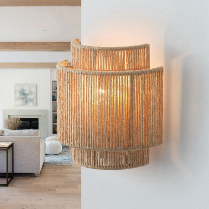 Bohemian Hand-Woven Hemp Rope 1-Light Dimmable Wall Sconce Fixture