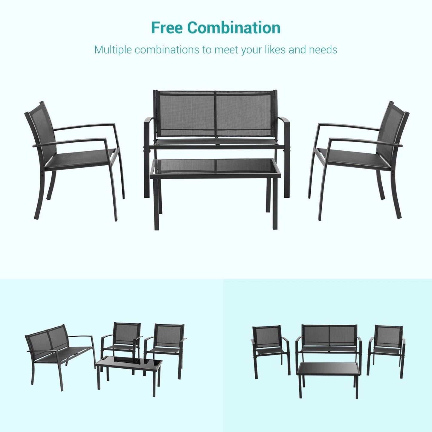 Bonosuki 4 Pieces Patio Furniture Sets Textilene Bistro Sets