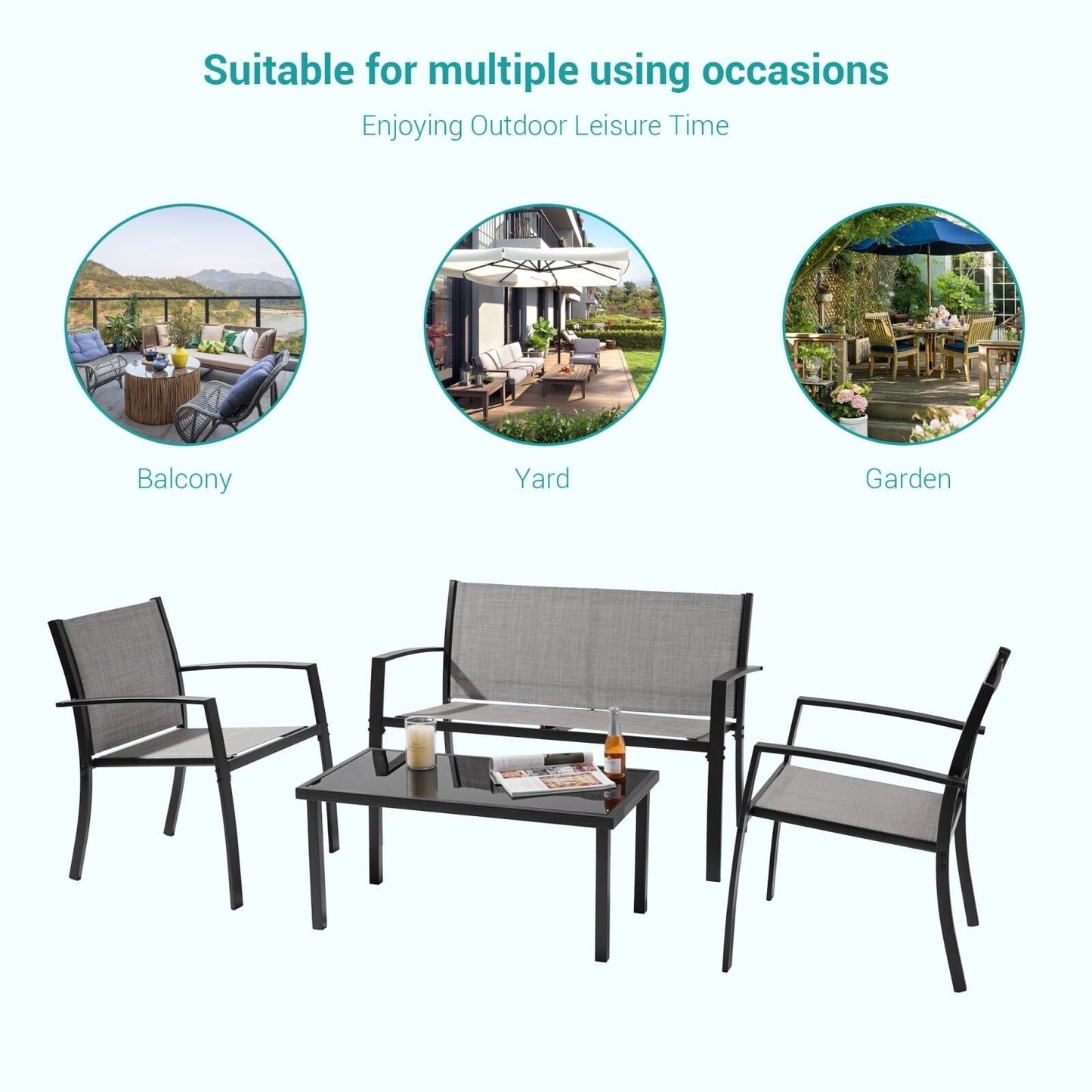 Bonosuki 4 Pieces Patio Furniture Sets Textilene Bistro Sets