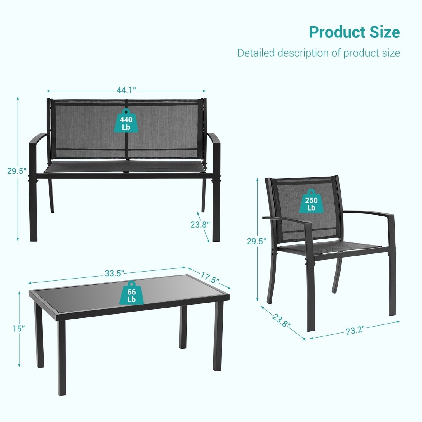 Bonosuki 4 Pieces Patio Furniture Sets Textilene Bistro Sets