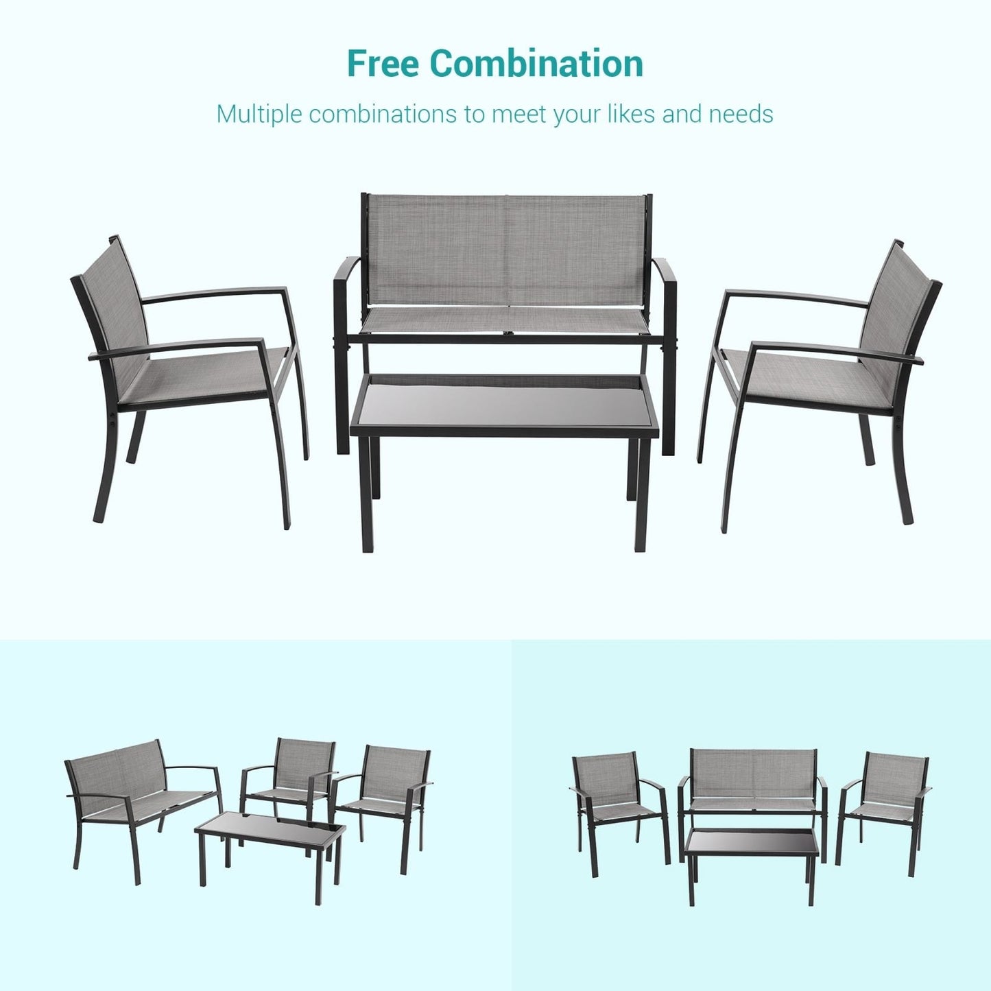 Bonosuki 4 Pieces Patio Furniture Sets Textilene Bistro Sets