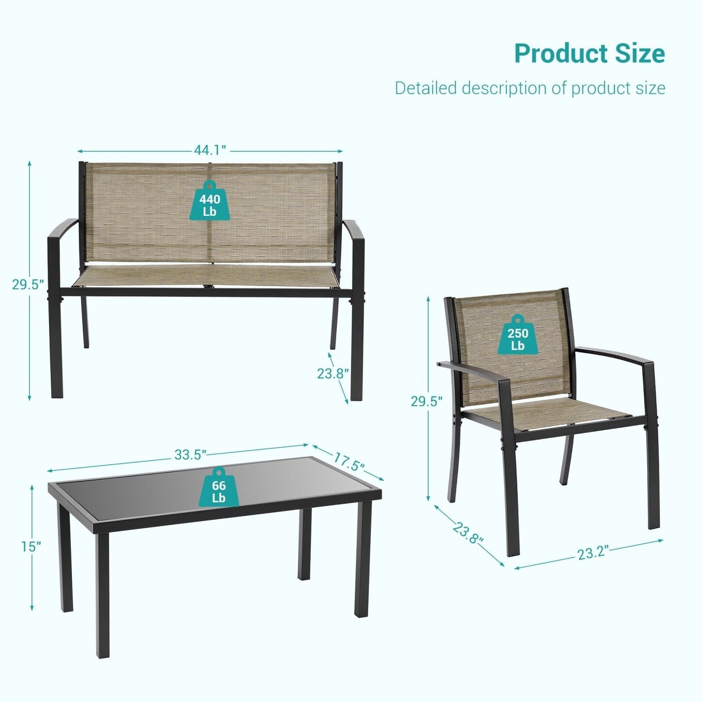 Bonosuki 4 Pieces Patio Furniture Sets Textilene Bistro Sets