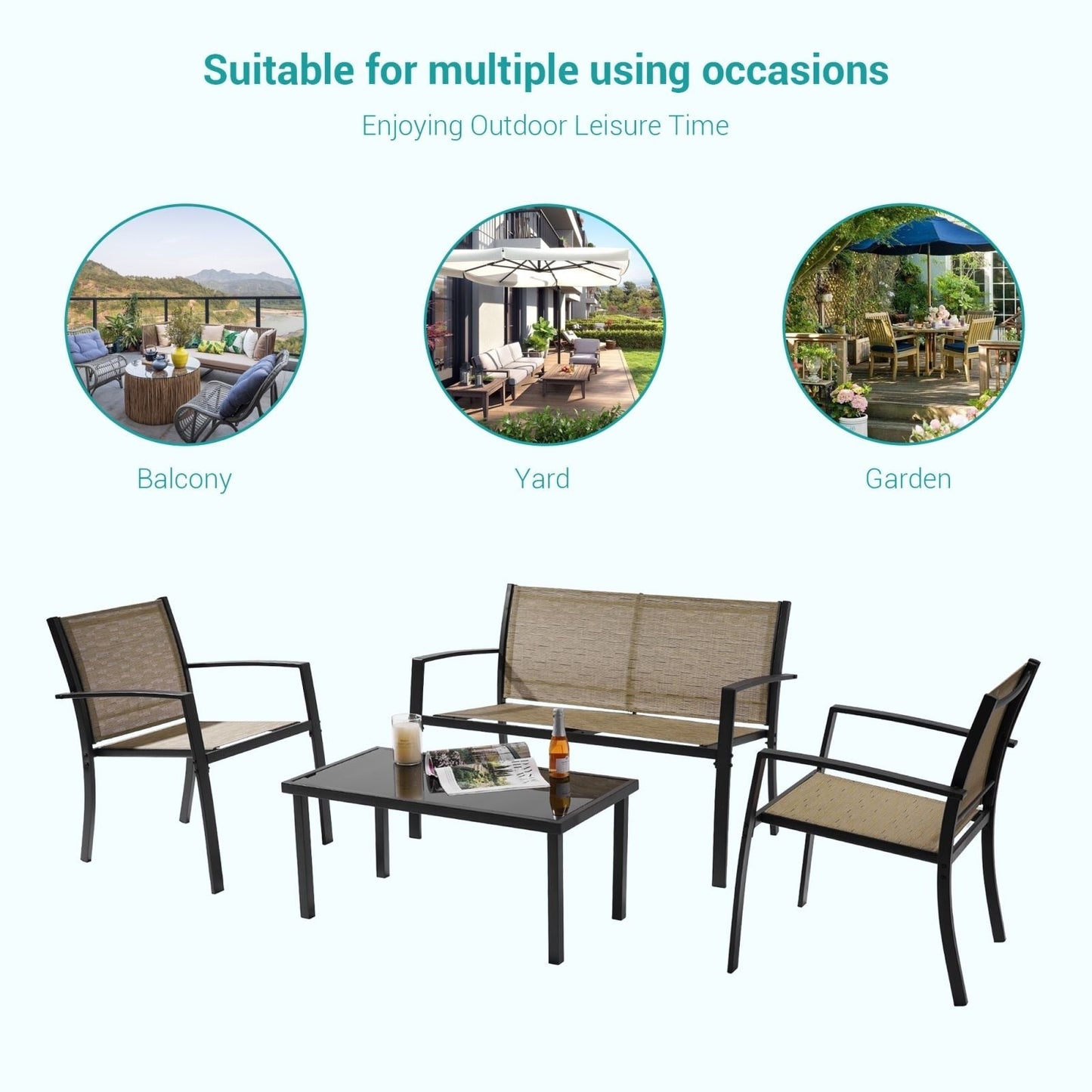 Bonosuki 4 Pieces Patio Furniture Sets Textilene Bistro Sets
