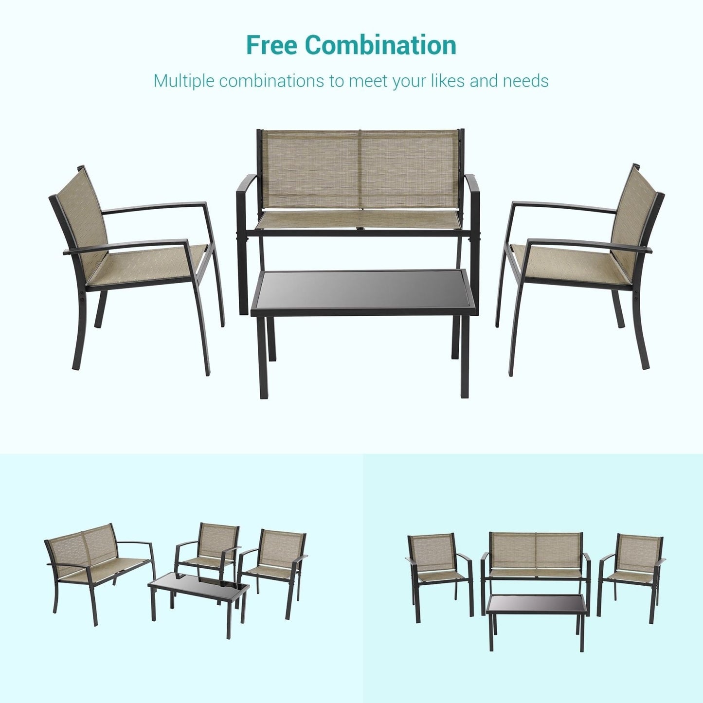 Bonosuki 4 Pieces Patio Furniture Sets Textilene Bistro Sets