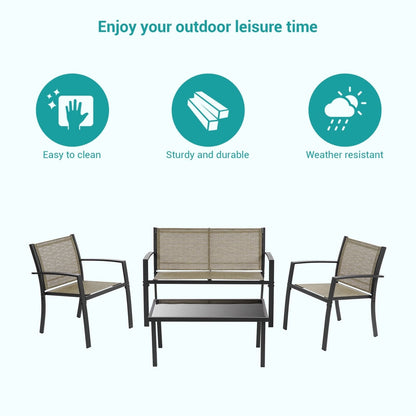 Bonosuki 4 Pieces Patio Furniture Sets Textilene Bistro Sets
