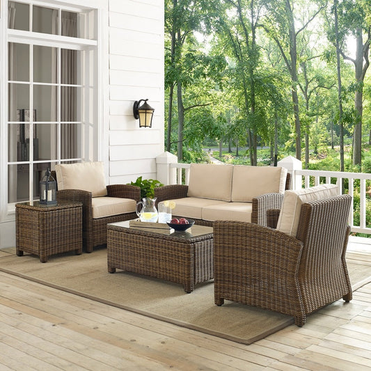 Crosley Bradenton 5-Piece Wicker Outdoor Loveseat Patio Furniture Set - 131.5 W x 93.75 D x 32.5 H