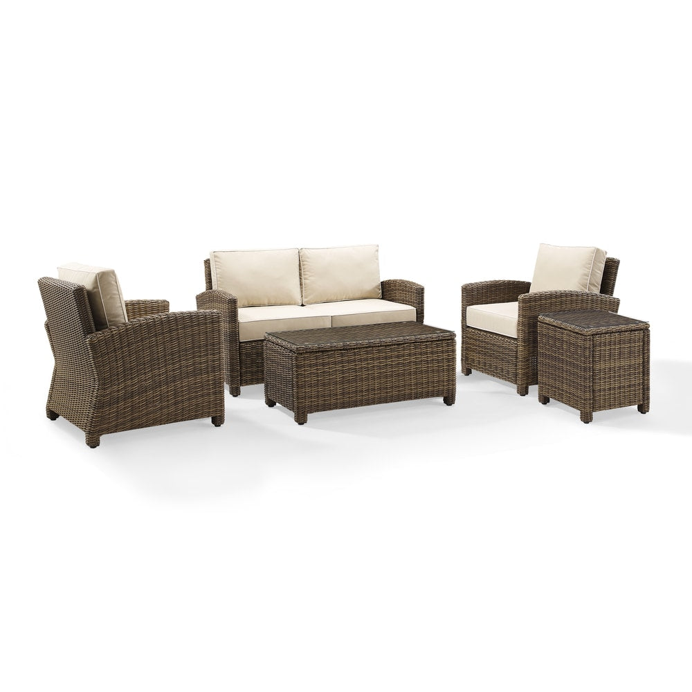 Crosley Bradenton 5-Piece Wicker Outdoor Loveseat Patio Furniture Set - 131.5 W x 93.75 D x 32.5 H