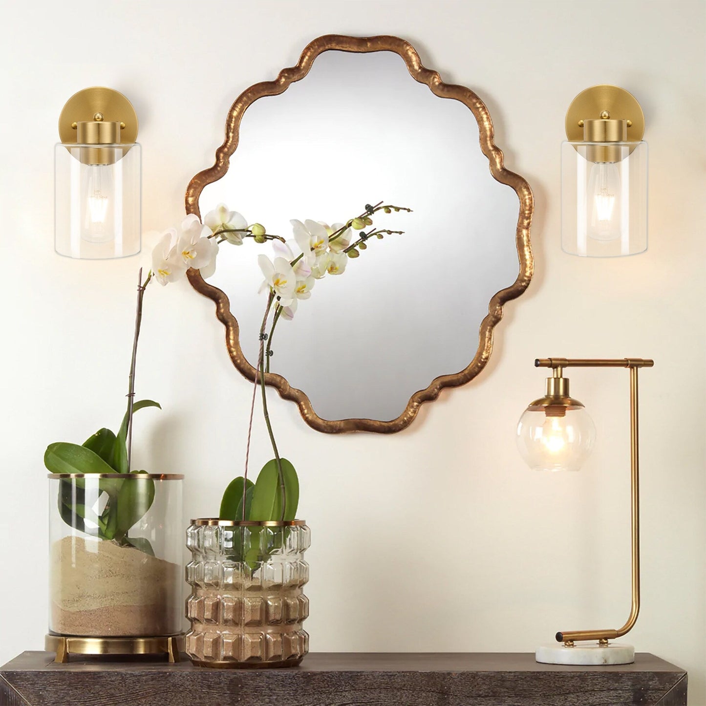 Gold Wall Sconce Set of 2, Bathroom Vanity Light Fixture with Cylinder Lamp Shade, Chrome/ Brushed Nickel/ Oil-Rubbed Bronze