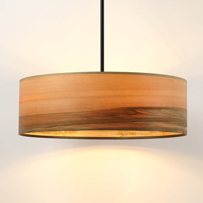 Breaux 4-Light Wood Veneer Drum Chandelier with Black Canopy - 22 in. W