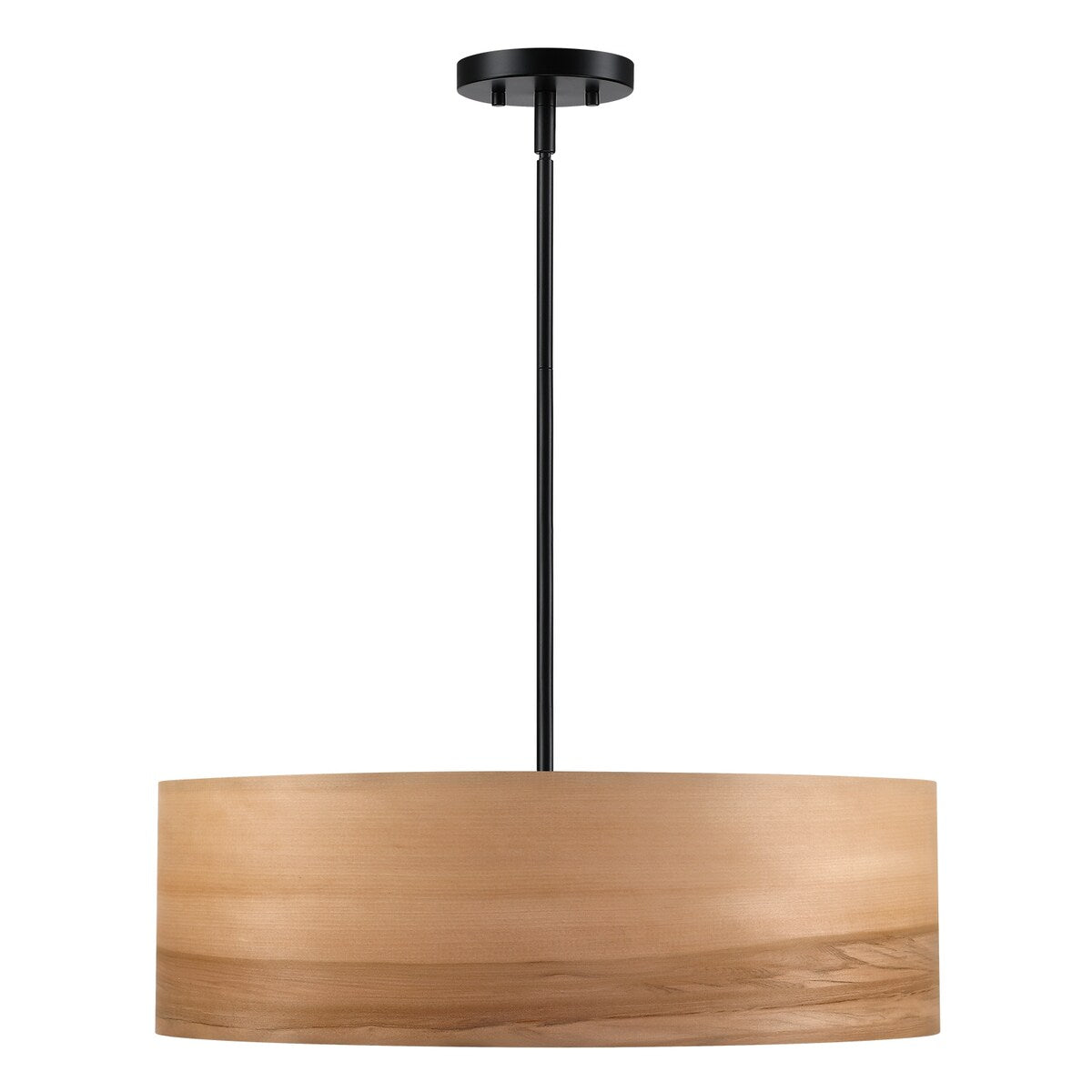 Breaux 4-Light Wood Veneer Drum Chandelier with Black Canopy - 22 in. W