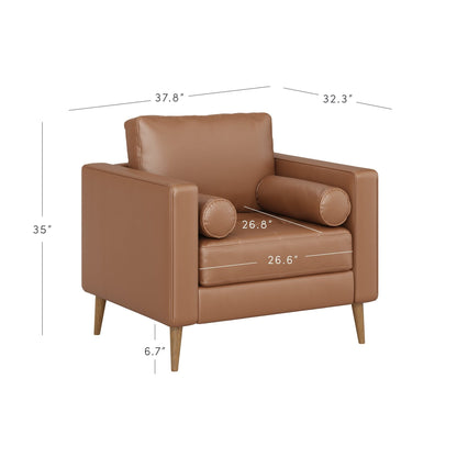 Breeze Mid Century Modern Sofa, Leather Couch with Tufted Cushion and Solid Wood Frame