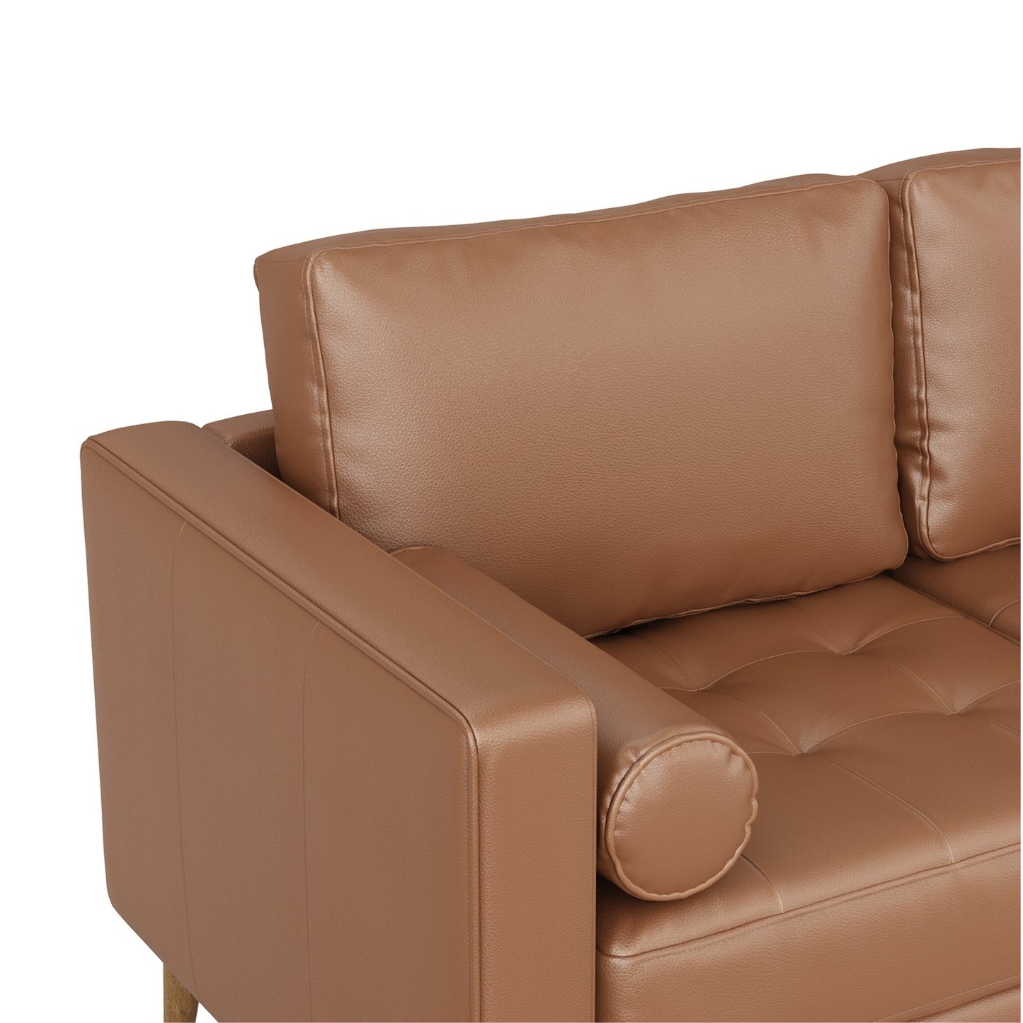 Breeze Mid Century Modern Sofa, Leather Couch with Tufted Cushion and Solid Wood Frame