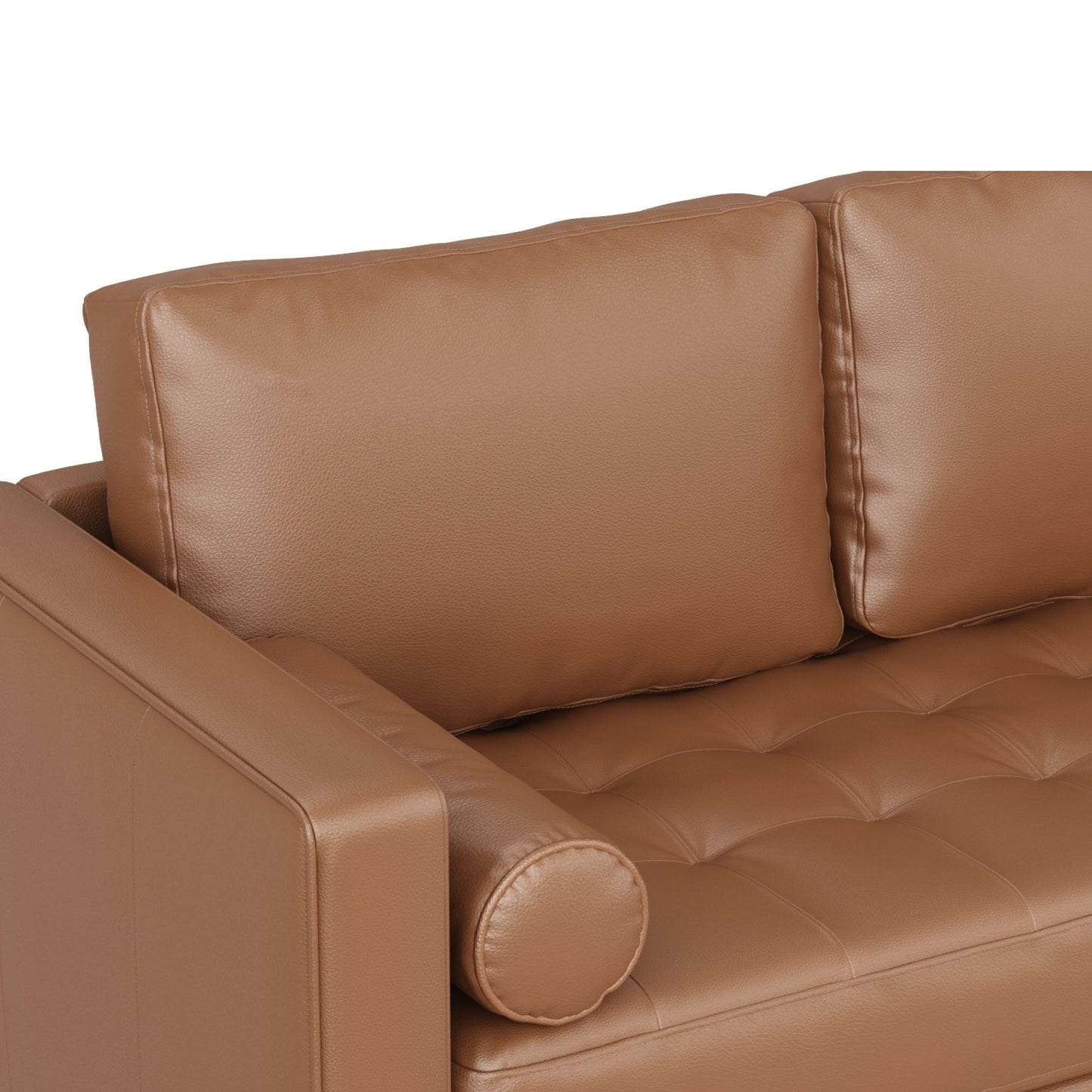 Breeze Mid Century Modern Sofa, Leather Couch with Tufted Cushion and Solid Wood Frame