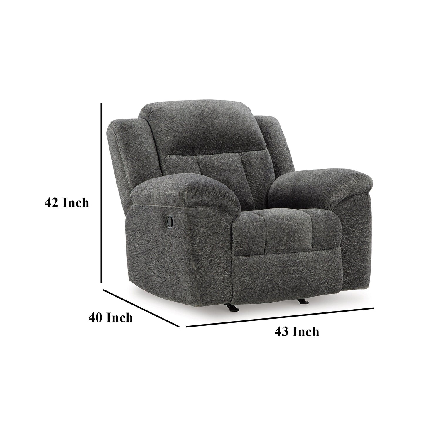 Briar Manual Rocker Recliner Chair, Dark Gray Polyester, Pillow Arms