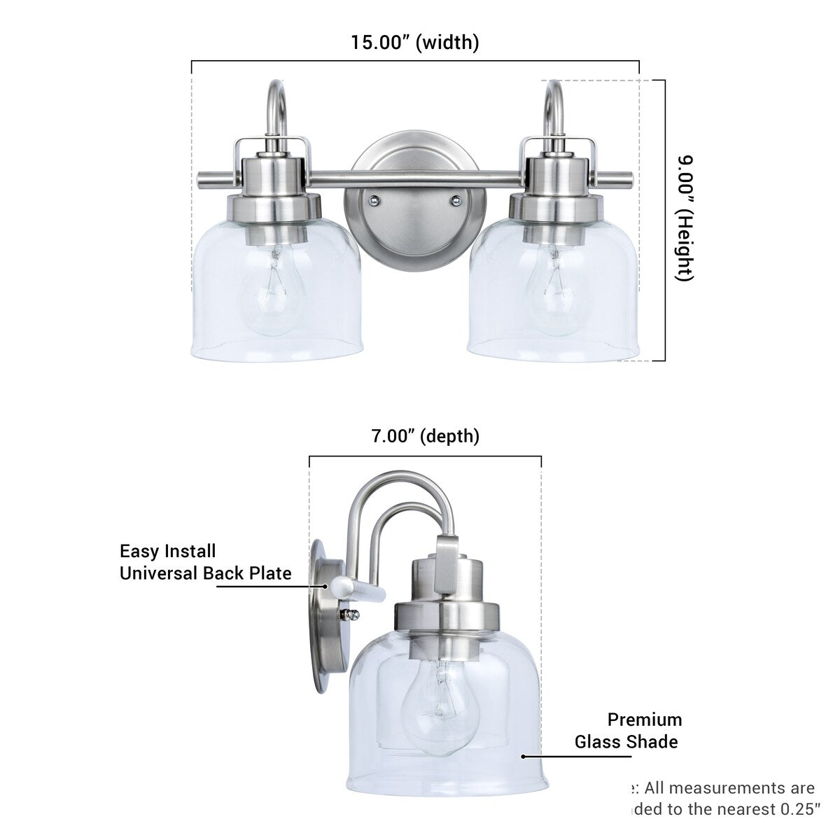 Brio Lighting Brighton Farmhouse 2-Light Dimmable Bathroom Vanity Light