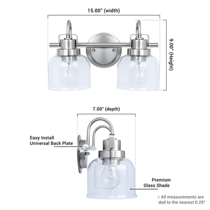 Brio Lighting Brighton Farmhouse 2-Light Dimmable Bathroom Vanity Light