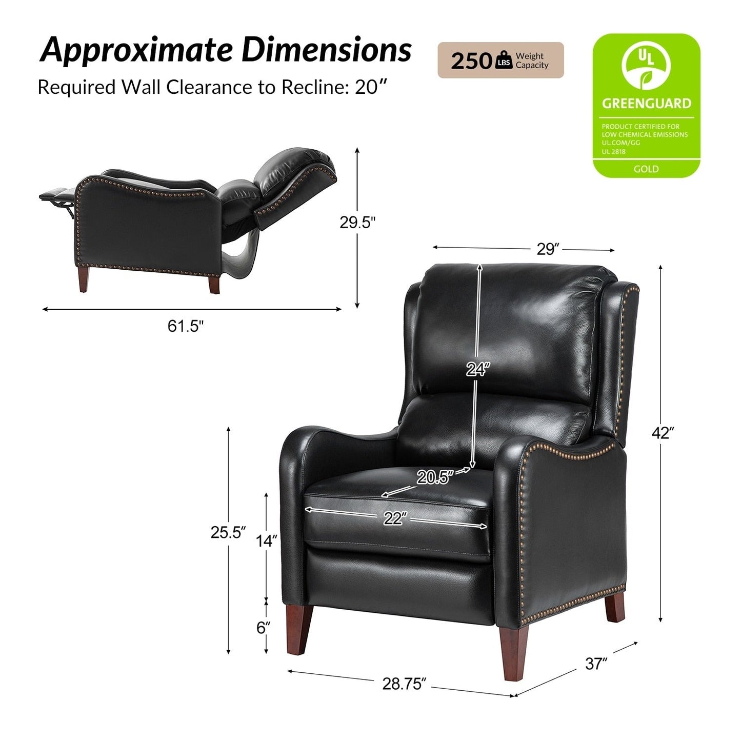 Brigida Modern Genuine Leather Nailhead Trim Recliner with Adjustable Footrest Set of 2 by HULALA HOME